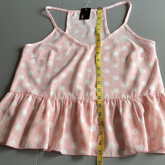 NWT Love Culture Spaghetti Strap Pink and White Polka Dot Peplum V-Neck Size M - Picture 6 of 11